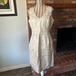 Lela Rose Silk Shimmer Cream Jacquard Sleeveless Sheath Dress Sz 12